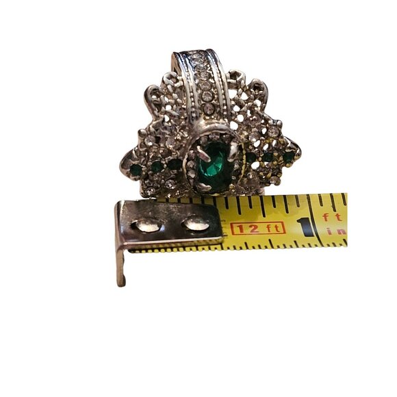 Victorian Trading Green Rhinestone & CZ Sterling Silver 925 Queen Ring Size 6 - Picture 3 of 16